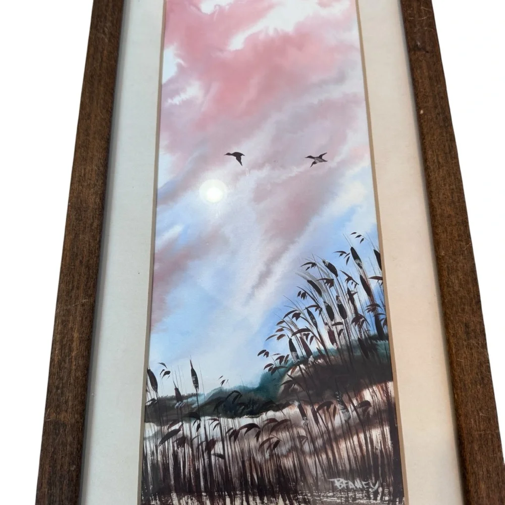 Hand painted beach bird painting framed